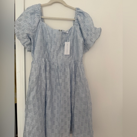 Blue Puff Sleeve Sommer Short Dress - Picture 2 of 6